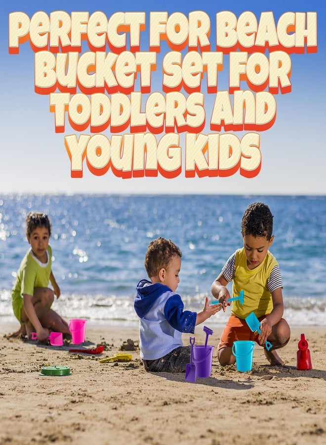 Bedwina Mini 4.5-Inch Beach Buckets for Kids - (12 Pack) Sand Buckets and Shovels w/Rakes & Mesh Bags - Small Beach Pails - Sturdy Unbreakable Plastic - Beach Party Favors & Giveaways for Toddlers Ages 3-6 - Image 4