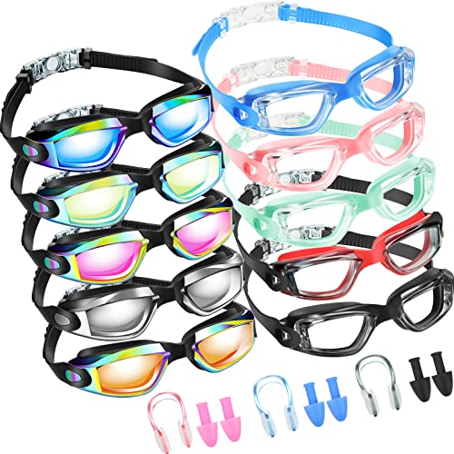 Konohan 10 Pack Swim Goggles Bulk for Kids adult Pool Goggles Anti Fog Silicone No Leak Swimming Glasses for Men Women Youth(Assorted Colors) - Image 1