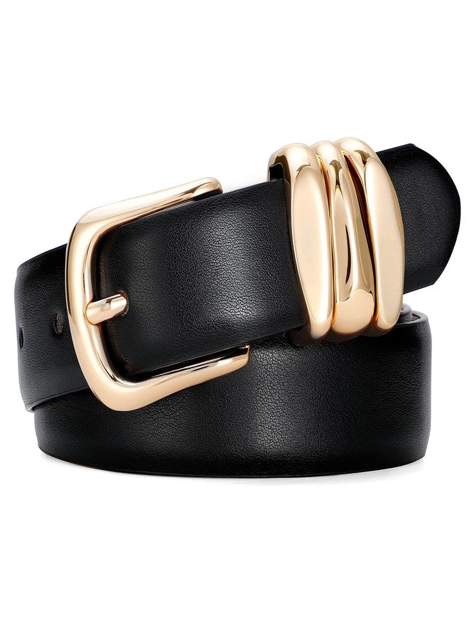 SANSTHS Belts for Women for Jeans Pants Dresses, Plus Size Belts for Women with Fashion Gold Buckle, Black XXL - Image 1