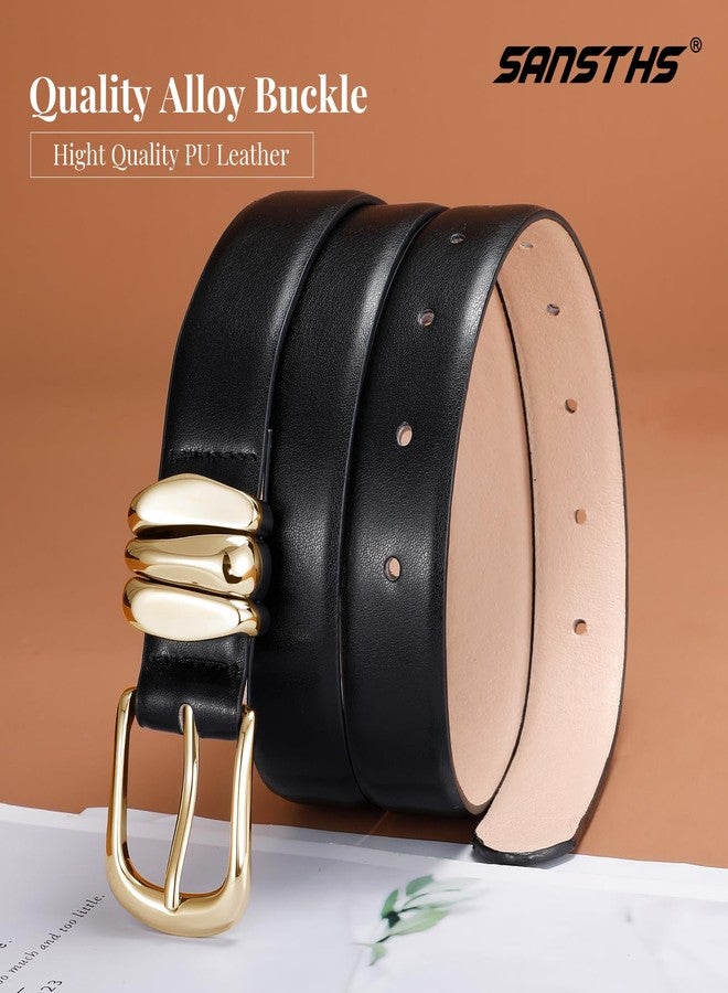 SANSTHS Belts for Women for Jeans Pants Dresses, Plus Size Belts for Women with Fashion Gold Buckle, Black XXL - Image 3