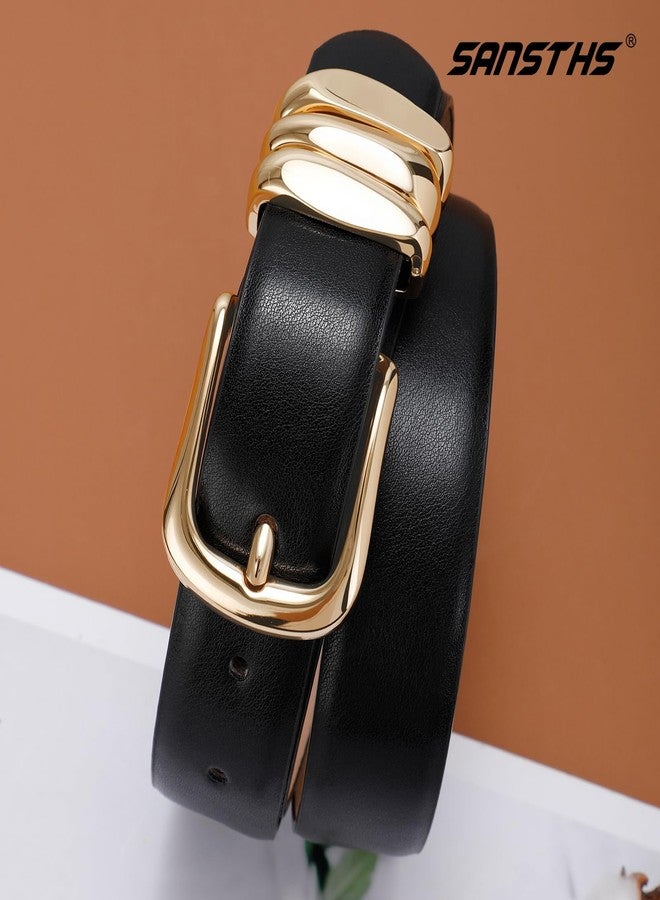 SANSTHS Belts for Women for Jeans Pants Dresses, Plus Size Belts for Women with Fashion Gold Buckle, Black XXL - Image 2