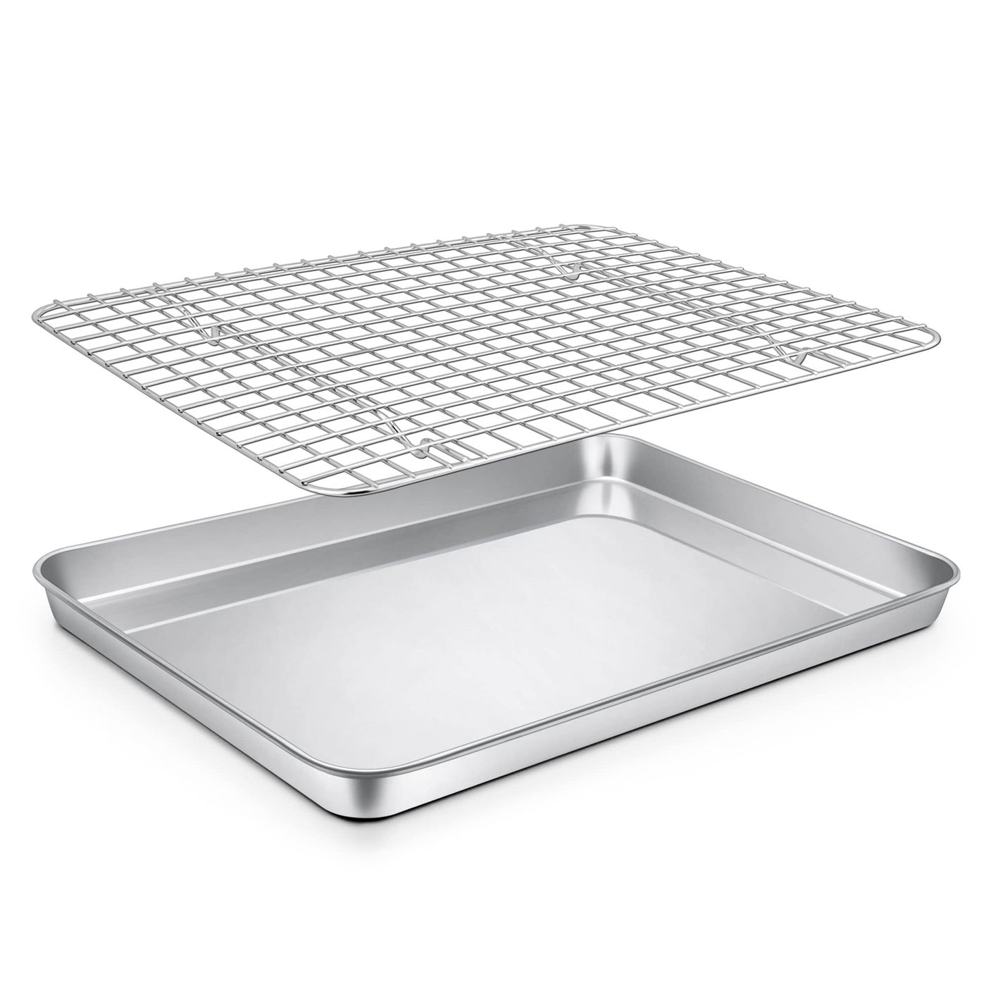 PP CHEF Toaster Oven Pan with Rack Set Stainless Steel Baking Pan Tray and Grid Cooling Rack for CookingRoasting Dishwasher Safe Easy to Clean Nontoxic Sturdy 125 Inch 2Pcs