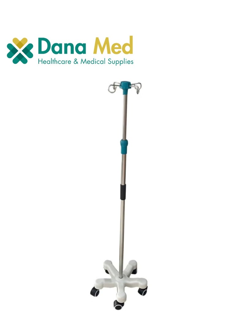 Dana Med Stainless Steel IV Stand – Height Adjustable with Removable Disc Base & Wheels - Image 1