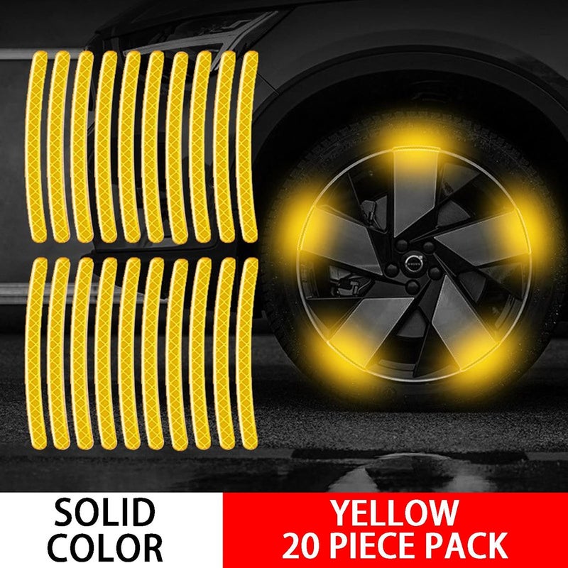 comfrt 20pcs Reflective Wheel Rim Tape Stripe Decal Sticker for Motorcycle Car Bicycle Night Visibility Waterproof Decoration Stripe Universal Anti-Scratch Reflective Rim Stickers (Yellow) - Image 2