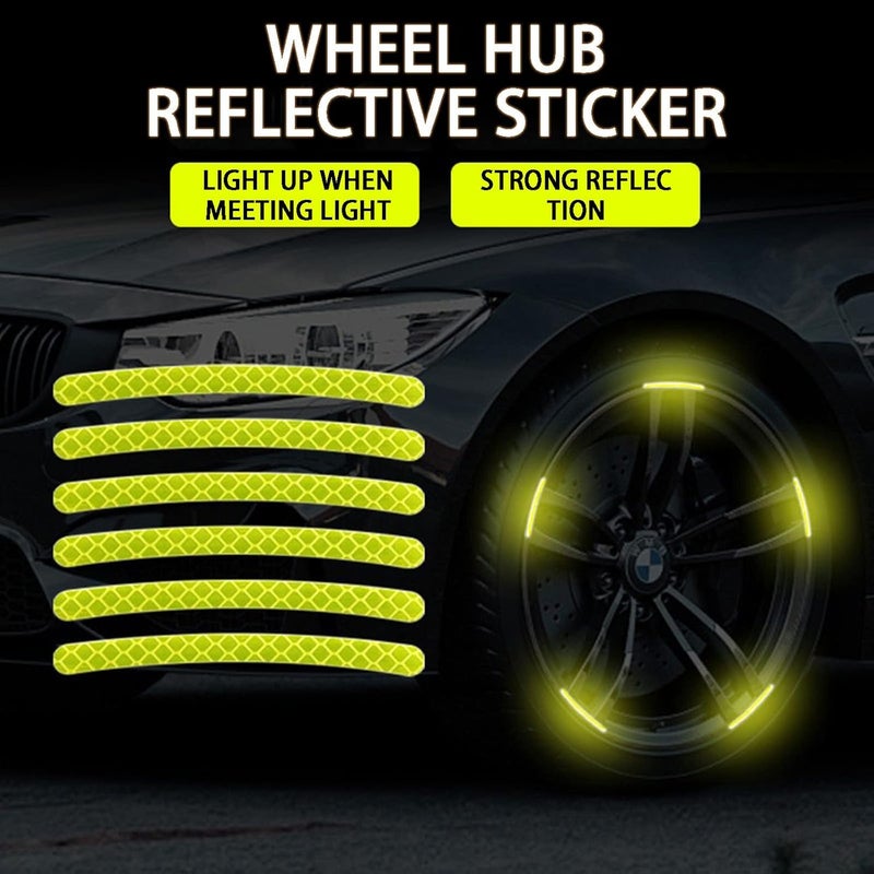 comfrt 20pcs Reflective Wheel Rim Tape Stripe Decal Sticker for Motorcycle Car Bicycle Night Visibility Waterproof Decoration Stripe Universal Anti-Scratch Reflective Rim Stickers (Yellow) - Image 4