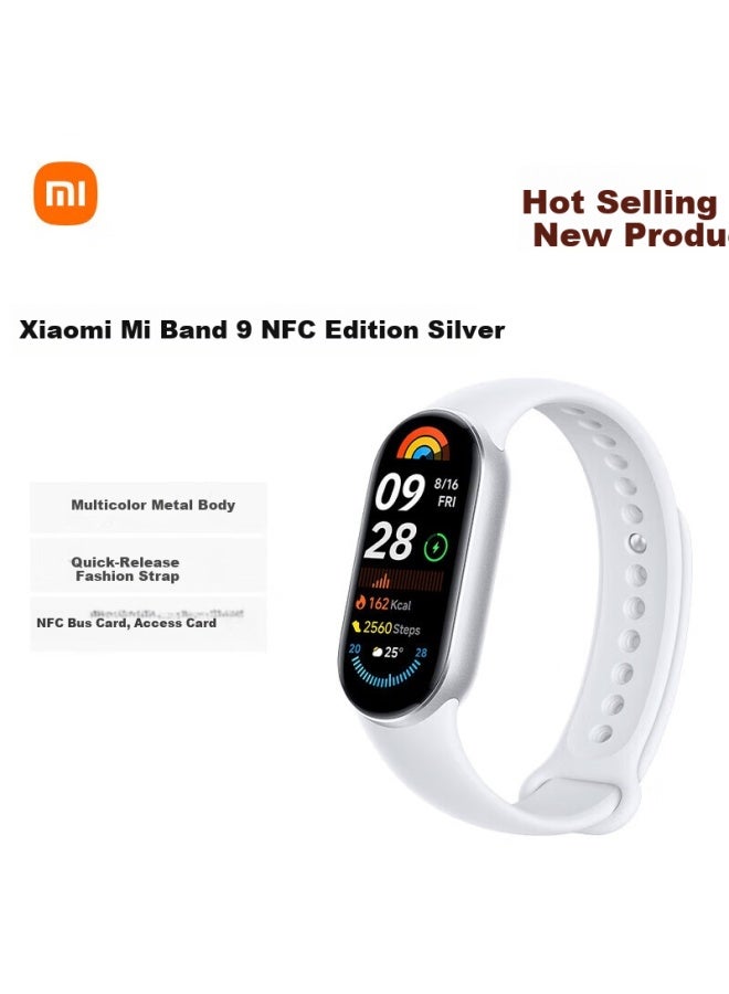 Millet Xiaomi Mi Smart Band 9 Nfc Edition Silver High-precision Sports Health Tracker Sleep Management Heart Rate Blood Oxygen Monitoring Fitness Bracelet Anniversary Wedding Gift - Image 1