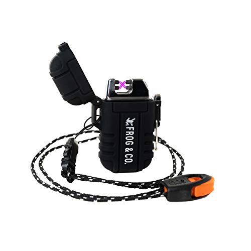 Survival Frog Tough Electric Lighter 2.0 - Waterproof & Windproof Lighters - Flameless Top-Facing Dual Arc Plasma, USB Rechargeable w/Built-in Flashlight, Camping, Survival Fire Starter (Black) - Image 1