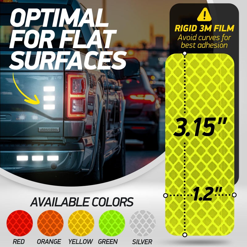 Byllstore Reflective Safety Tape Stickers | 3M Diamond Grade | Yellow-Green | 1.2â€³ x 3.15â€³ | 20-Pack | Safety Warning Tape for Helmets, Cars, Mailboxes & More - Image 2