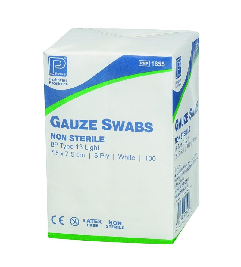 Premier PM1675N Gauze Swab NonSterile 12Ply 10 cm L x 10 cm W Pack of 100