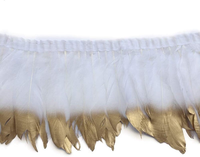 Sowder Duck Goose Feather Trim Fringe 2 Yards (White and Gold) - Image 1