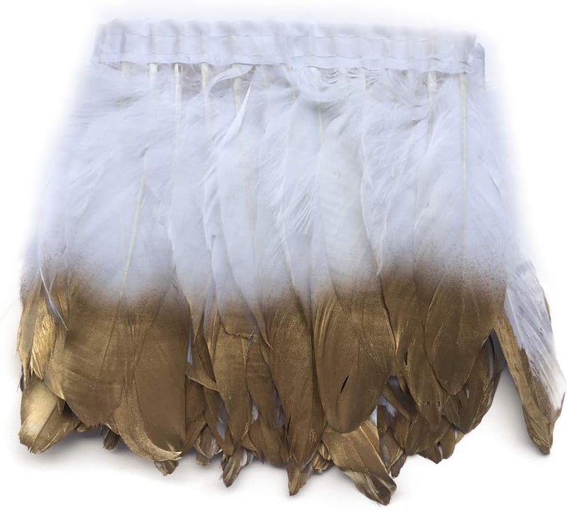 Sowder Duck Goose Feather Trim Fringe 2 Yards (White and Gold) - Image 2