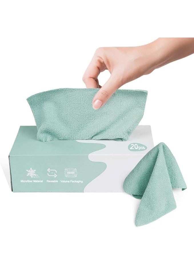 20pcs Microfiber Cleaning Cloth Removable Rag Reusable Cloth Tea Towel Hand Towel Washcloths Strong Absorbent Decontamination for Home Kitchen Cleaning( Mint Green ) - Image 1