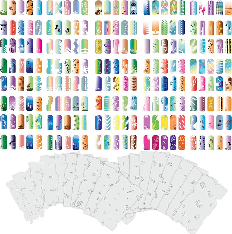 Custom Body Art Airbrush Nail Stencils - Design Series Set # 8 Includes 20 Individual Nail Templates with 16 Designs Each for a Total of 320 Designs of Series #8