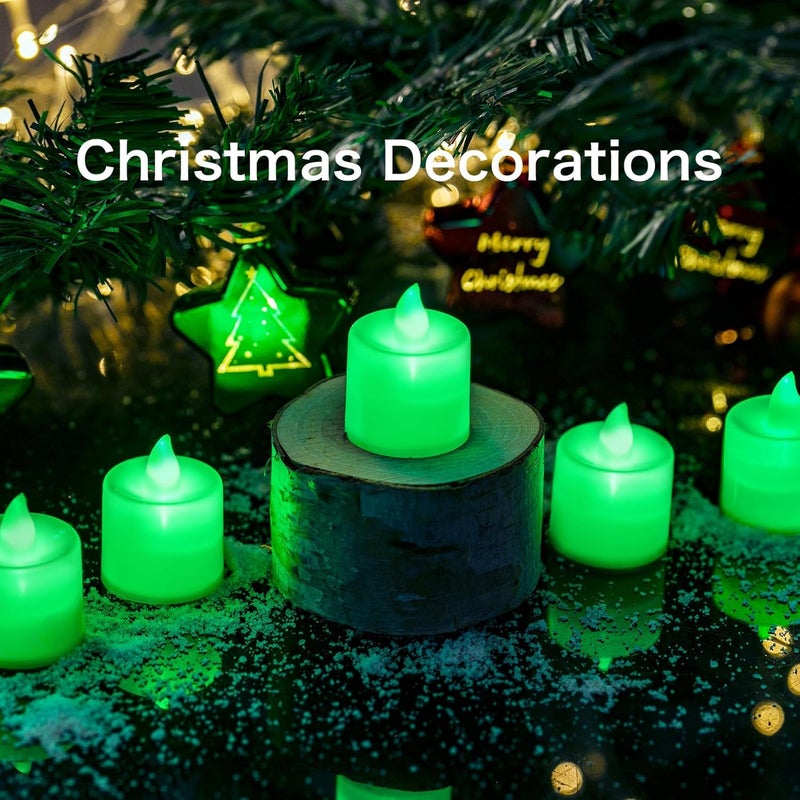 LANKER 24 Pack Flameless Led Tea Lights Candles, Flickering Green Battery Operated Electronic Fake Candles, Decorations for Party, Christmas, Halloween and Festival Celebration (Green) - Image 3