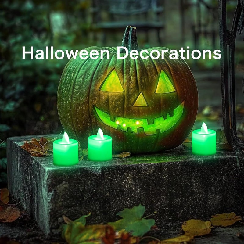 LANKER 24 Pack Flameless Led Tea Lights Candles, Flickering Green Battery Operated Electronic Fake Candles, Decorations for Party, Christmas, Halloween and Festival Celebration (Green) - Image 2