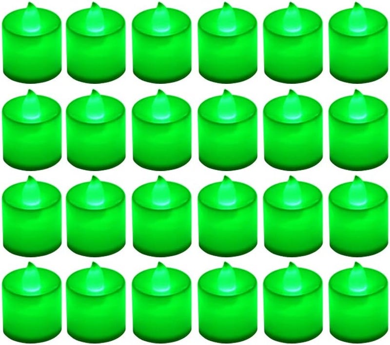 LANKER 24 Pack Flameless Led Tea Lights Candles, Flickering Green Battery Operated Electronic Fake Candles, Decorations for Party, Christmas, Halloween and Festival Celebration (Green) - Image 1