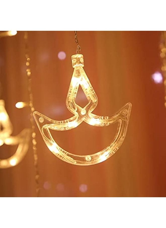 Tree Decorative Diya Diwali Light Curtain, String Lights with 12 Hanging Diyas, 8 Flashing Modes - 2.5 Meter (1 Curtain) 138 LED , Diwali Decorative Light , Decorative Curtain LED Light