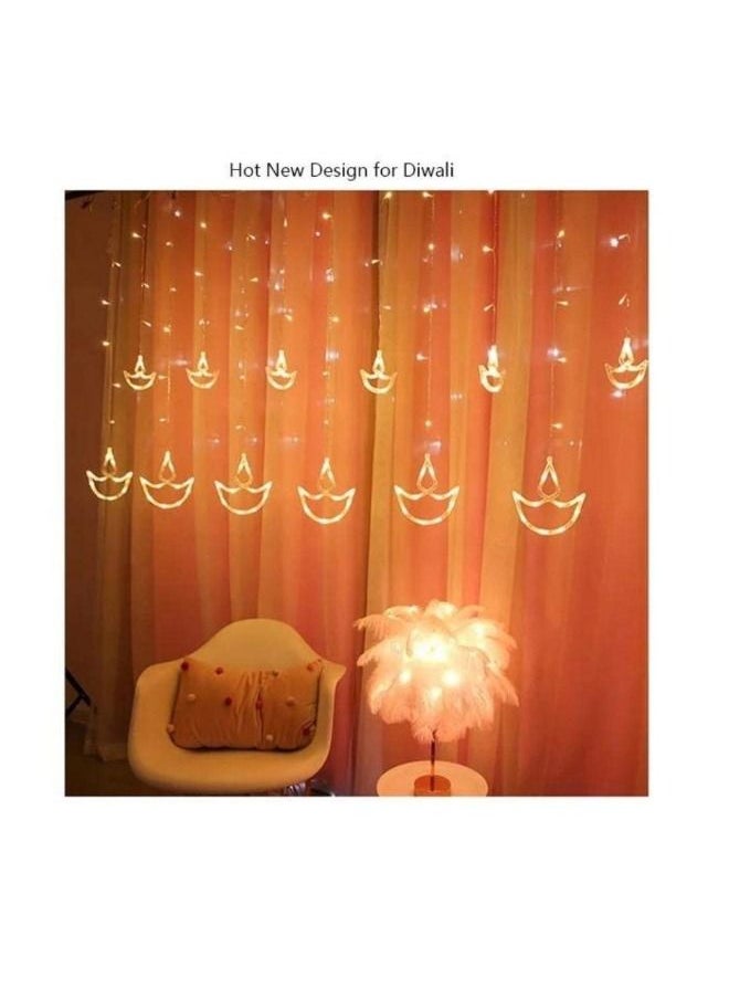 Tree Decorative Diya Diwali Light Curtain, String Lights with 12 Hanging Diyas, 8 Flashing Modes - 2.5 Meter (1 Curtain) 138 LED , Diwali Decorative Light , Decorative Curtain LED Light