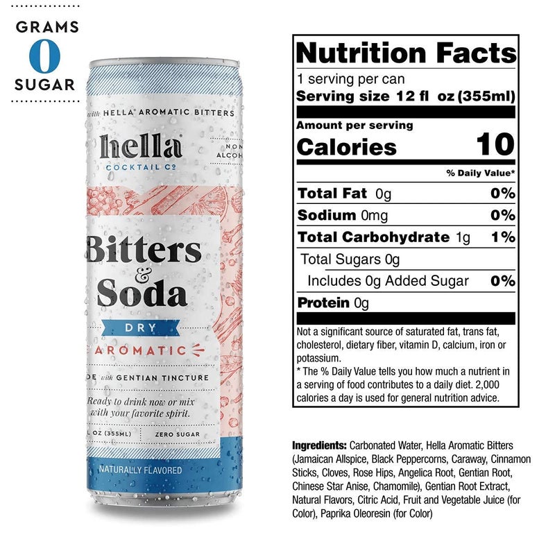Hella Cocktail Co. Classic Dry Aromatic Bitters & Soda - 12oz Cans (Pack of 4) - Ready to Drink or Use as Cocktail Mixer - Zero Sugar, All Natural Ingredients, Made with Gentian Tincture - Image 2