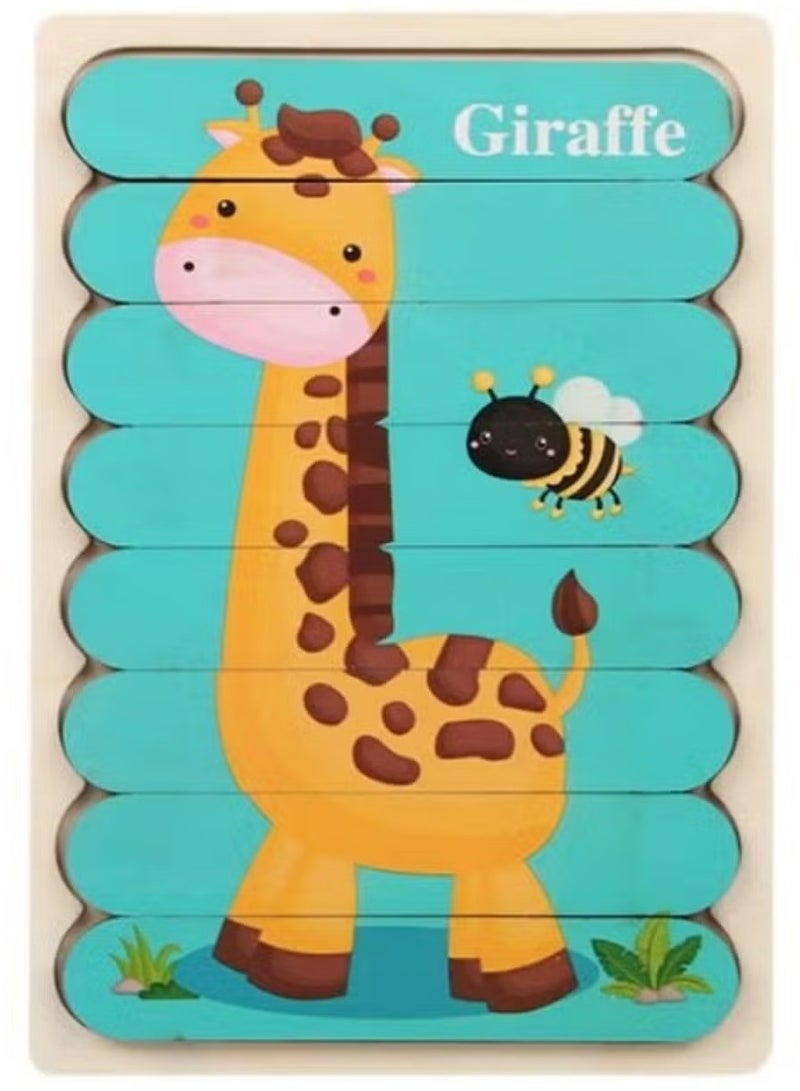 WAOKN Kids Wooden Puzzle Early Education Creative Embedded Double Sided Strip Building Blocks Puzzle Exercise Children Hand and Eye Coordination Ability Cognitive Ability