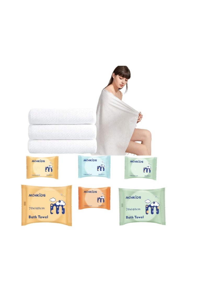 Travel Towel Set, Disposable & Reusable Towel Set - Pack of 6, Including 2PCS 55" x 28" Bath and 4 PCS 22" x 11" Face Towels for Hotel Camping Sports Hiking Beach Swim Vacation - Image 1