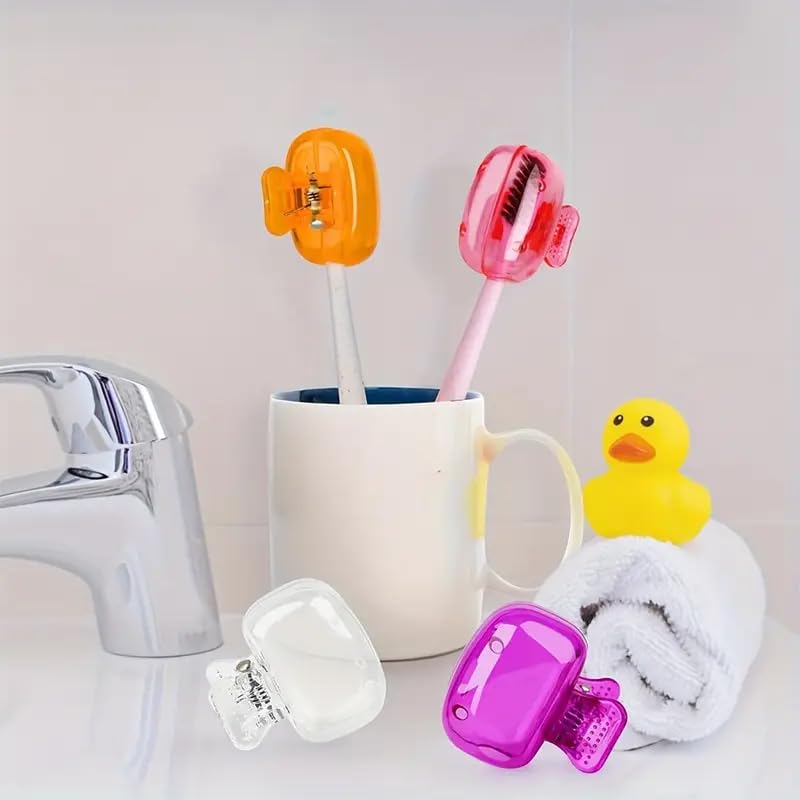 PICKSTOCK Travel Toothbrush Head Covers Pack of 10, Toothbrush Protector Cap, Toothbrush Guard Cap Brush Pod Case, Protective Portable Plastic Clip for Household Travel, Bathroom, School, Camping - Image 4