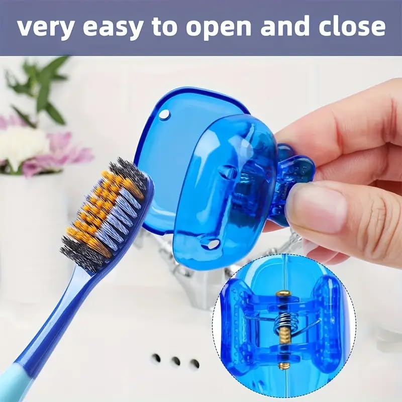 PICKSTOCK Travel Toothbrush Head Covers Pack of 10, Toothbrush Protector Cap, Toothbrush Guard Cap Brush Pod Case, Protective Portable Plastic Clip for Household Travel, Bathroom, School, Camping - Image 3