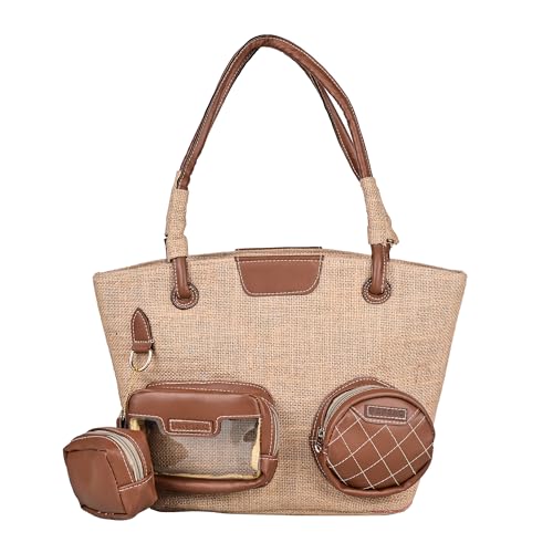 ENSAC Premium Cotton Jute Tote Bag for Women, Stylish Handbag for women with Zip Closure | Fit for Office Bag, College, Travel Use | Handcrafted in India (Jute-Brown) - Image 1