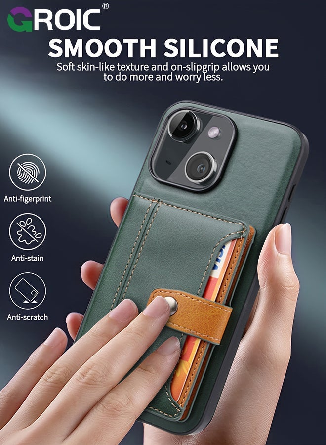 GROIC Design for iPhone 15 6.1 Inch Phone Case PU Leather Wallet Shell, Mobile Phone Back Kickstand Card Holder Slots Shockproof Protective Flip Cover, PU Leather Back Flip Folio Protective Cover - Image 2
