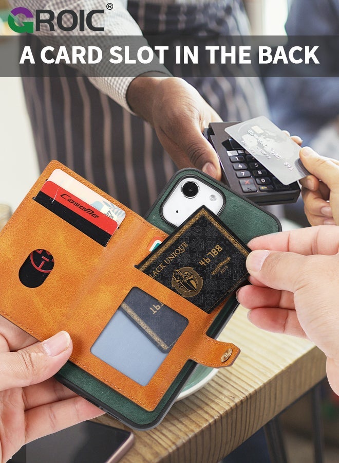 GROIC Design for iPhone 15 6.1 Inch Phone Case PU Leather Wallet Shell, Mobile Phone Back Kickstand Card Holder Slots Shockproof Protective Flip Cover, PU Leather Back Flip Folio Protective Cover - Image 4