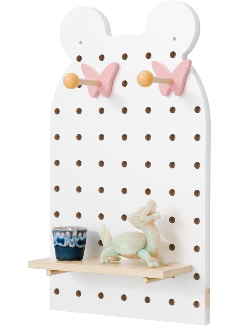Bear Pegboard Wall Organiser 70×40 cm MDF Wood Decorative Wall Storage & Display Board for Home, Office, Kids Room Multi-Purpose Mini Wall Shelf & Hooks - Image 3