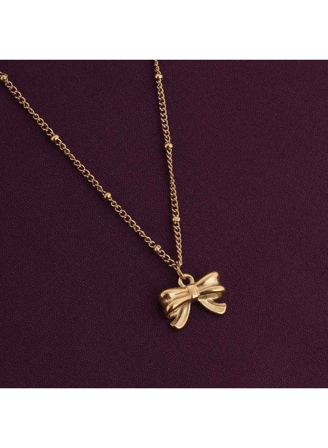 PALMONAS 18k Gold Tone Plated Ribbon Pendant Necklace
 for Women - Image 2