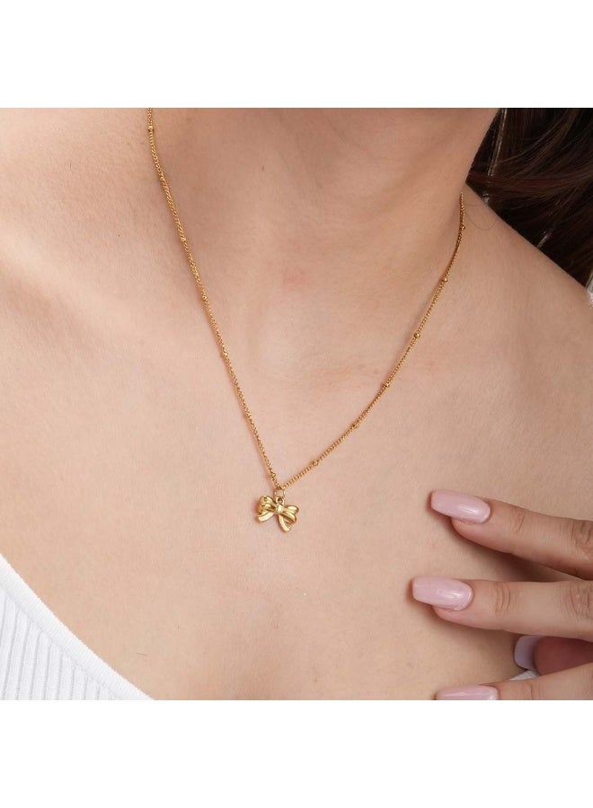 PALMONAS 18k Gold Tone Plated Ribbon Pendant Necklace
 for Women - Image 4
