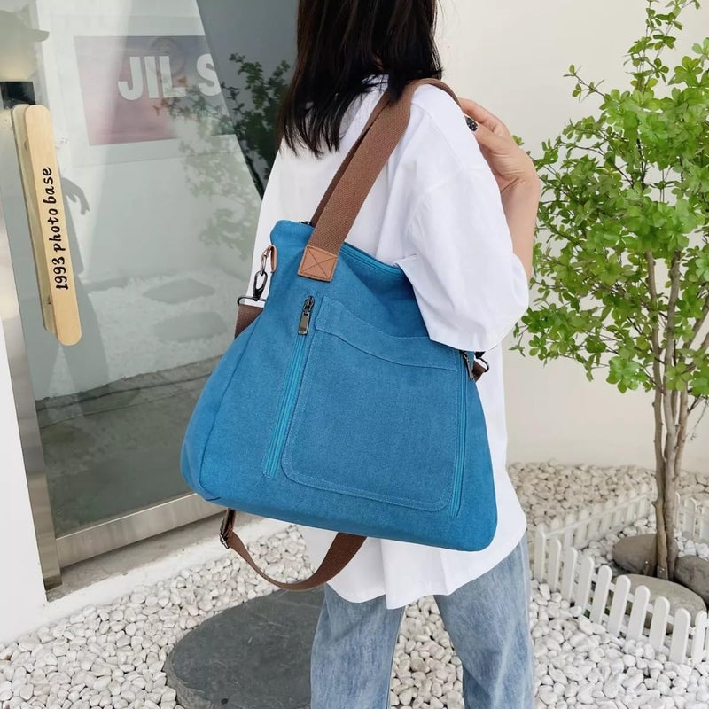 Kawn ® Canvas Tote Bag for Women Aesthetic Large Capacity Shoulder Bag with Multi-Compartments Satchel Handbags with Detachable Strap hobo bags for Women for Office, College and Travel - Image 4