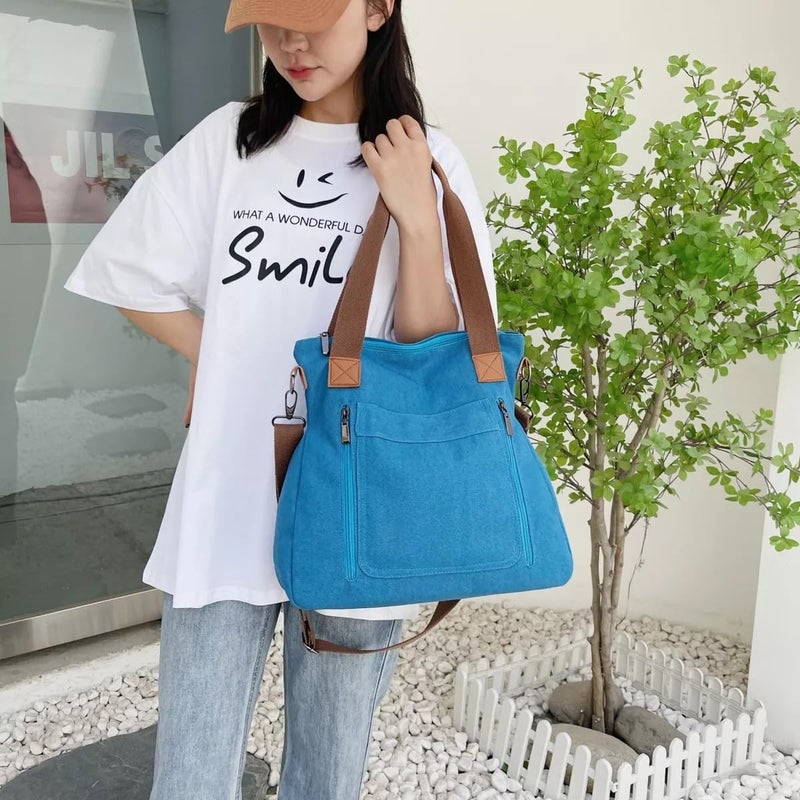 Kawn ® Canvas Tote Bag for Women Aesthetic Large Capacity Shoulder Bag with Multi-Compartments Satchel Handbags with Detachable Strap hobo bags for Women for Office, College and Travel - Image 2