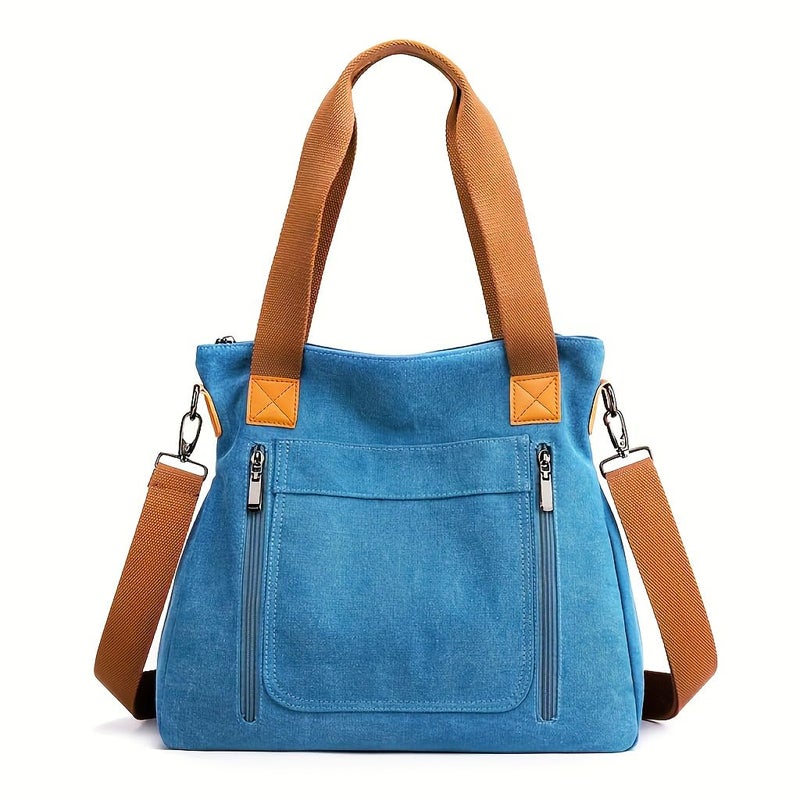 Kawn ® Canvas Tote Bag for Women Aesthetic Large Capacity Shoulder Bag with Multi-Compartments Satchel Handbags with Detachable Strap hobo bags for Women for Office, College and Travel - Image 1