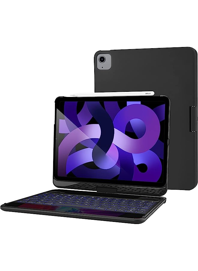 Procases حافظة لوحة مفاتيح لجهاز ايباد اير 5th 2022/ اير 4th10.9" 2020/ ايباد برو 11" 2022 2021 2020 2018، لوحة مفاتيح لاسلكية مع إضاءة خلفية بـ 7 ألوان، غطاء حماية يدور 360 درجة، وضع السكون/الاستيقاظ التلقائي - أسود - Image 1