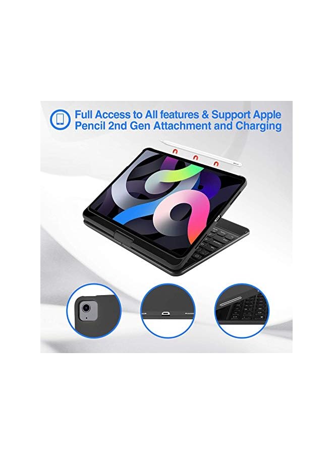 Procases حافظة لوحة مفاتيح لجهاز ايباد اير 5th 2022/ اير 4th10.9" 2020/ ايباد برو 11" 2022 2021 2020 2018، لوحة مفاتيح لاسلكية مع إضاءة خلفية بـ 7 ألوان، غطاء حماية يدور 360 درجة، وضع السكون/الاستيقاظ التلقائي - أسود - Image 3