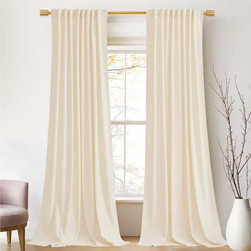 StangH StangH Cream White Velvet Curtains 96 inches Long for Nursery Kids Room Thick Soft Light Reducing Privacy Protect Window Drapes for Living Dining RoomHotelHall W52 x L96 2 Panels 