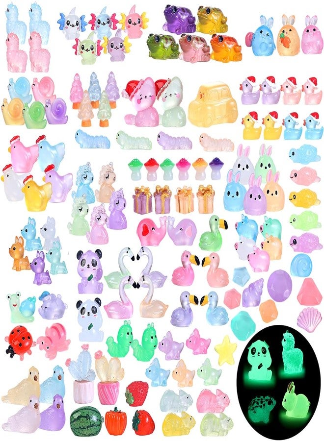 EKisemio 130pcs Luminous Mini Resin Animals Figures to Hide Miniature Figurines Glow in The Dark for Miniature Fairy Garden Accessories Micro Landscape Aquarium Ornaments Kit Dollhouse Decor Crafts - Image 1