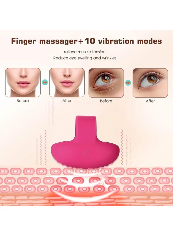 rocooart Pocket Mini Ring Facial and Eye Massage Ball USB Rechargeable Fingertip Massager Rose Red Face Massager Facial Muscle Tightening Anti Aging Relief Eyes Dark Circles Eye Puffiness Fatigue - Image 3