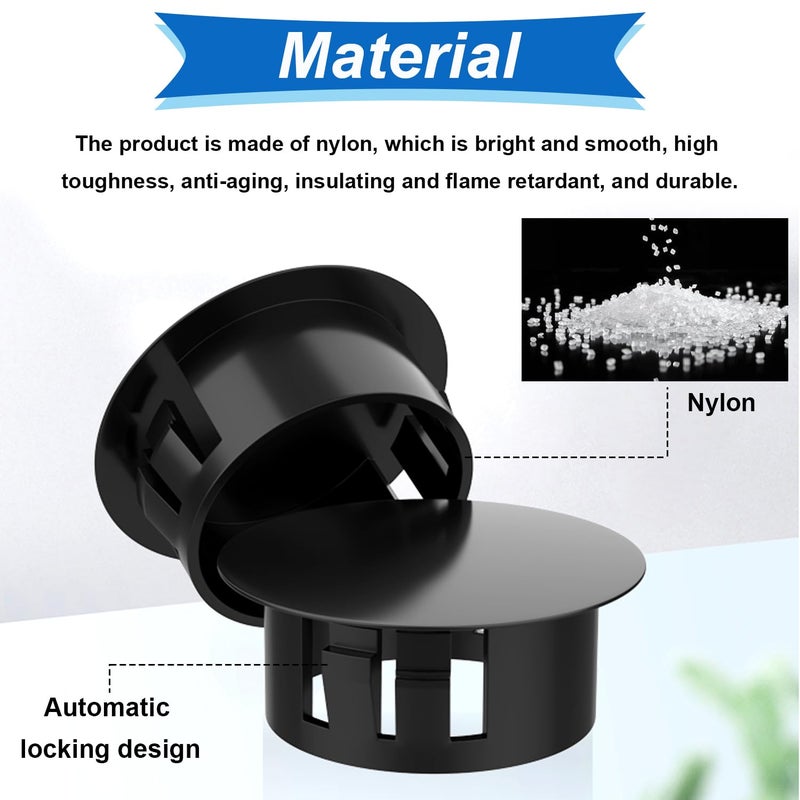 Tnisesm 135Pcs 8 Sizes Nylon Plastic Hole Plugs Black 1/4" 5/16" 3/8" 1/2" 5/8" 3/4" 7/8" 1" Round Drill Hole, Furniture Cabinet Insert End Caps Industrial Hardware Biscuits & Plugs - Image 3