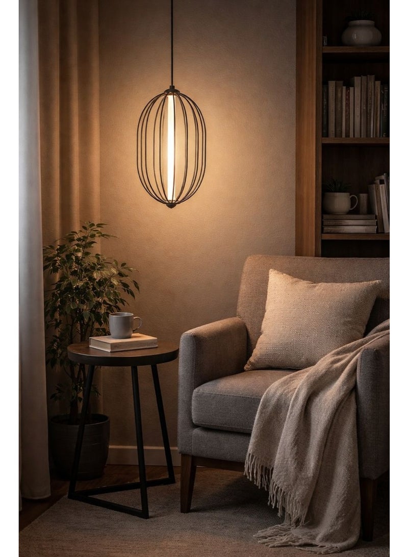 Elegant Black Metal Pendant Light with Triple Illumination, 43 cm Height and 24 cm Width for Modern Warm Spaces - Image 2