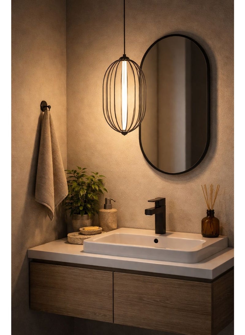 Elegant Black Metal Pendant Light with Triple Illumination, 43 cm Height and 24 cm Width for Modern Warm Spaces - Image 1