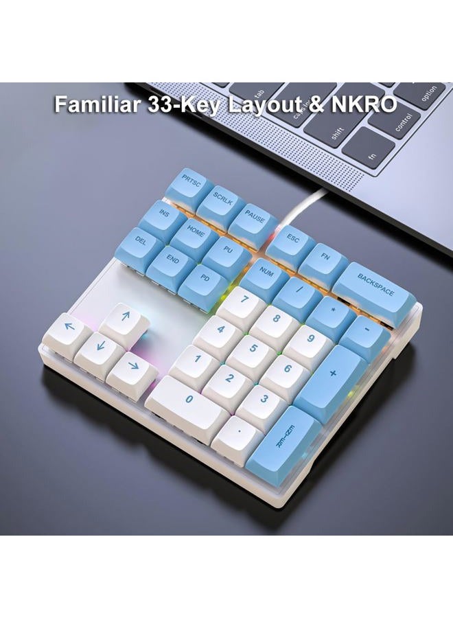 LINKEET Mechanical Numpad Rainbow Backlit Smooth Red Switches Wired USB Number Pad 33-Key NKRO Numeric Keypad with XDA PBT Keycaps External Keyboard Num Pad for Laptop, Mac - White Blue - Image 4