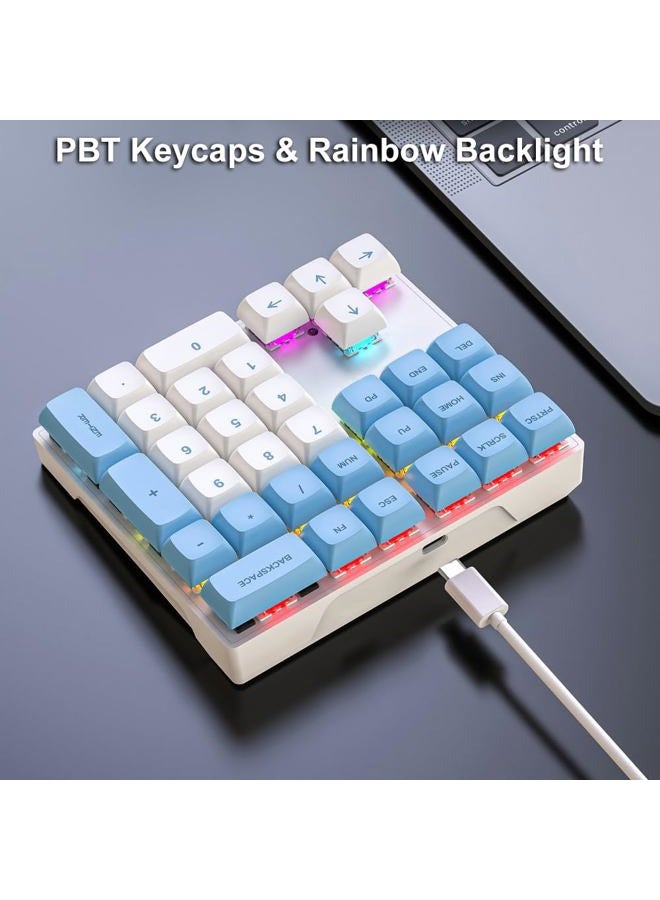LINKEET Mechanical Numpad Rainbow Backlit Smooth Red Switches Wired USB Number Pad 33-Key NKRO Numeric Keypad with XDA PBT Keycaps External Keyboard Num Pad for Laptop, Mac - White Blue - Image 5