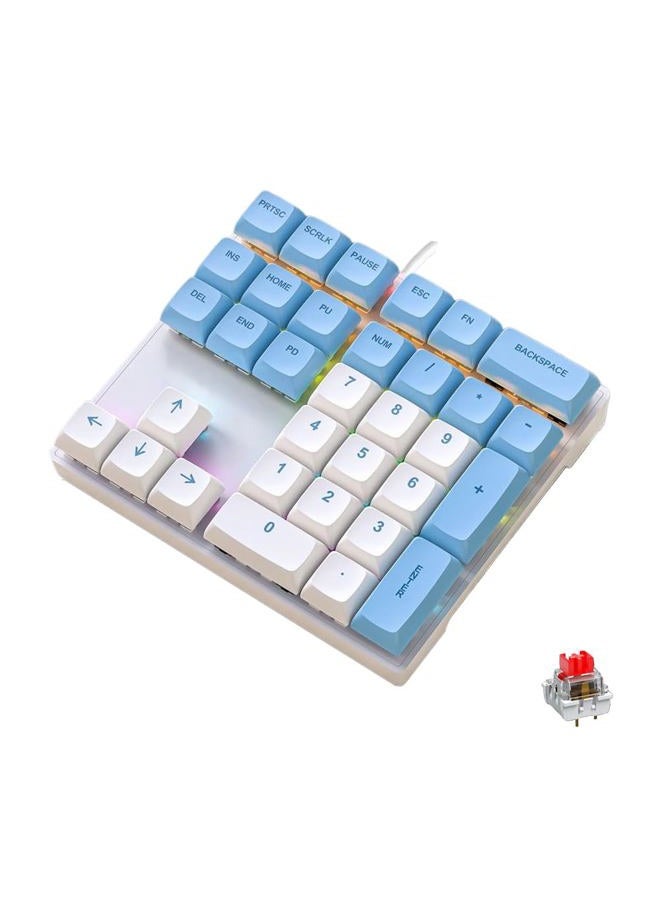 LINKEET Mechanical Numpad Rainbow Backlit Smooth Red Switches Wired USB Number Pad 33-Key NKRO Numeric Keypad with XDA PBT Keycaps External Keyboard Num Pad for Laptop, Mac - White Blue - Image 1