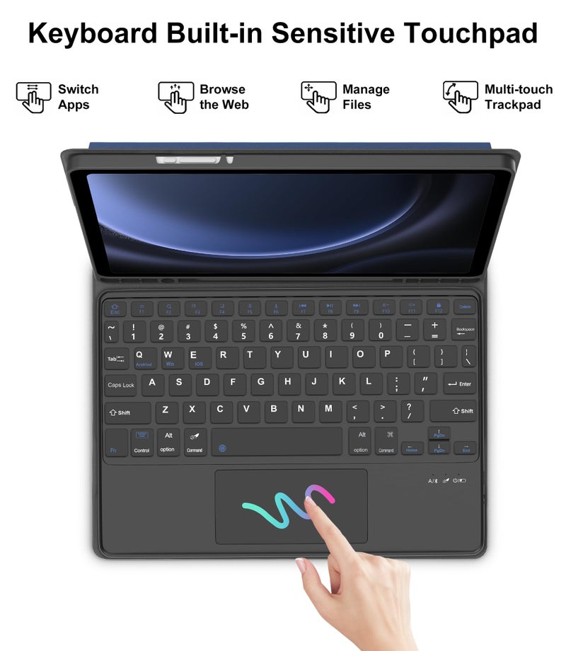SENGBIRCH Keyboard Case for Samsung Tablet S10FE/S9FE 10.9 Inch, Touch Keypad for Galaxy Tab S9, Detachable Trackpad for Samsung Galaxy S10FE 5G with Pen Slot Folio Cover for S9 11''/S9FE 10.9'' Tab, Navy Blue - Image 2