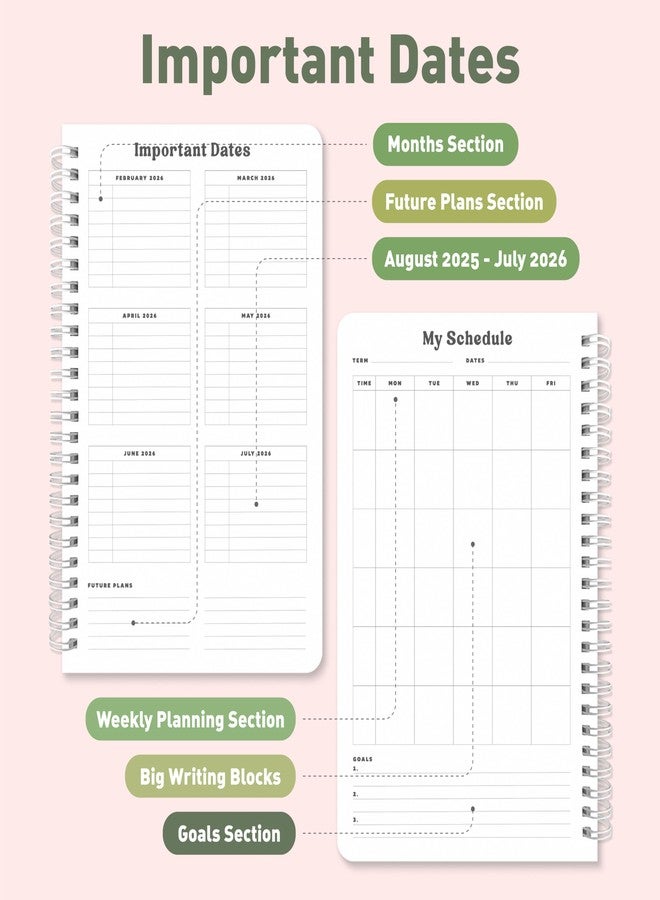 Sweetzer & Orange Academic Planner 2025-2026 - Student Planner for August 2025 to July 2026 - Weekly & Monthly Layout - Sturdy Cover & Stickers - Checkered Green Design - 5.5” x 8.5” - Image 3