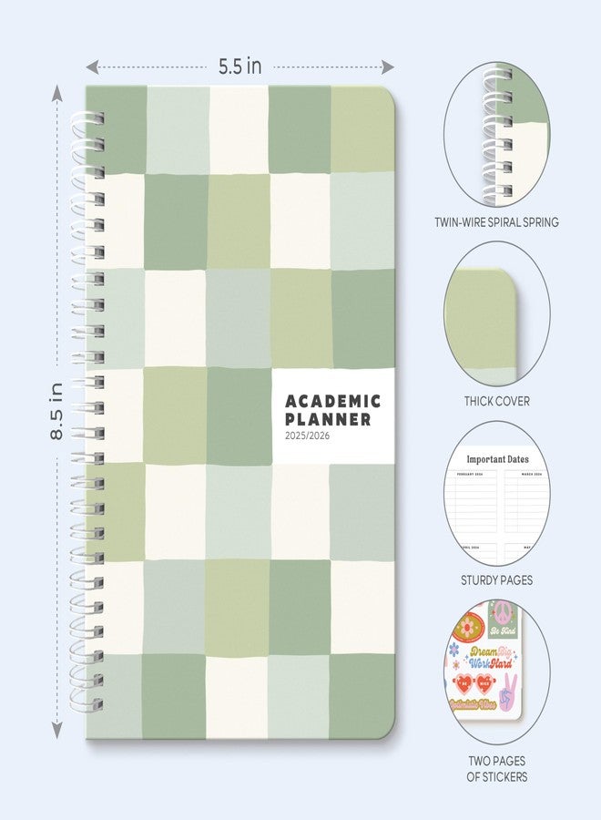 Sweetzer & Orange Academic Planner 2025-2026 - Student Planner for August 2025 to July 2026 - Weekly & Monthly Layout - Sturdy Cover & Stickers - Checkered Green Design - 5.5” x 8.5” - Image 2